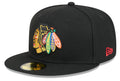 Chicago Blackhawks Black Basic New Era 59FIFTY Fitted Hat product image 1, provided for visual reference and product detail