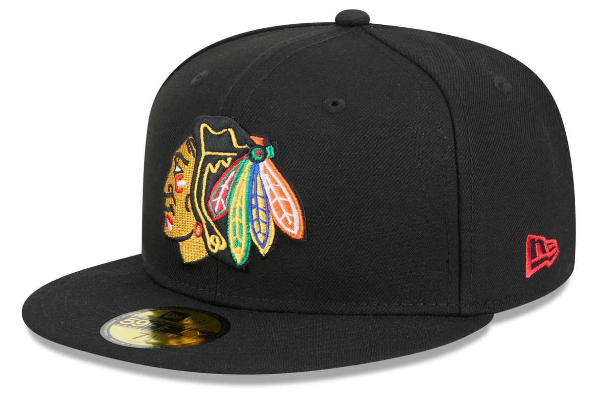 Chicago Blackhawks Black Basic New Era 59FIFTY Fitted Hat product image 1, provided for visual reference and product detail