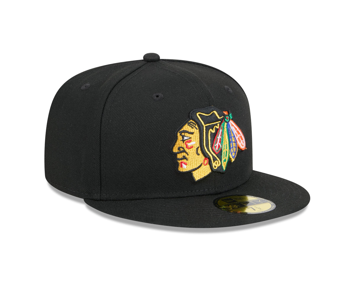 Chicago Blackhawks Black Basic New Era 59FIFTY Fitted Hat product image 3, provided for visual reference and product detail