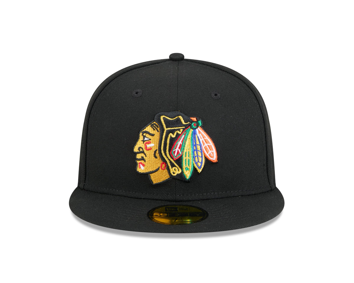 Chicago Blackhawks Black Basic New Era 59FIFTY Fitted Hat product image 2, provided for visual reference and product detail