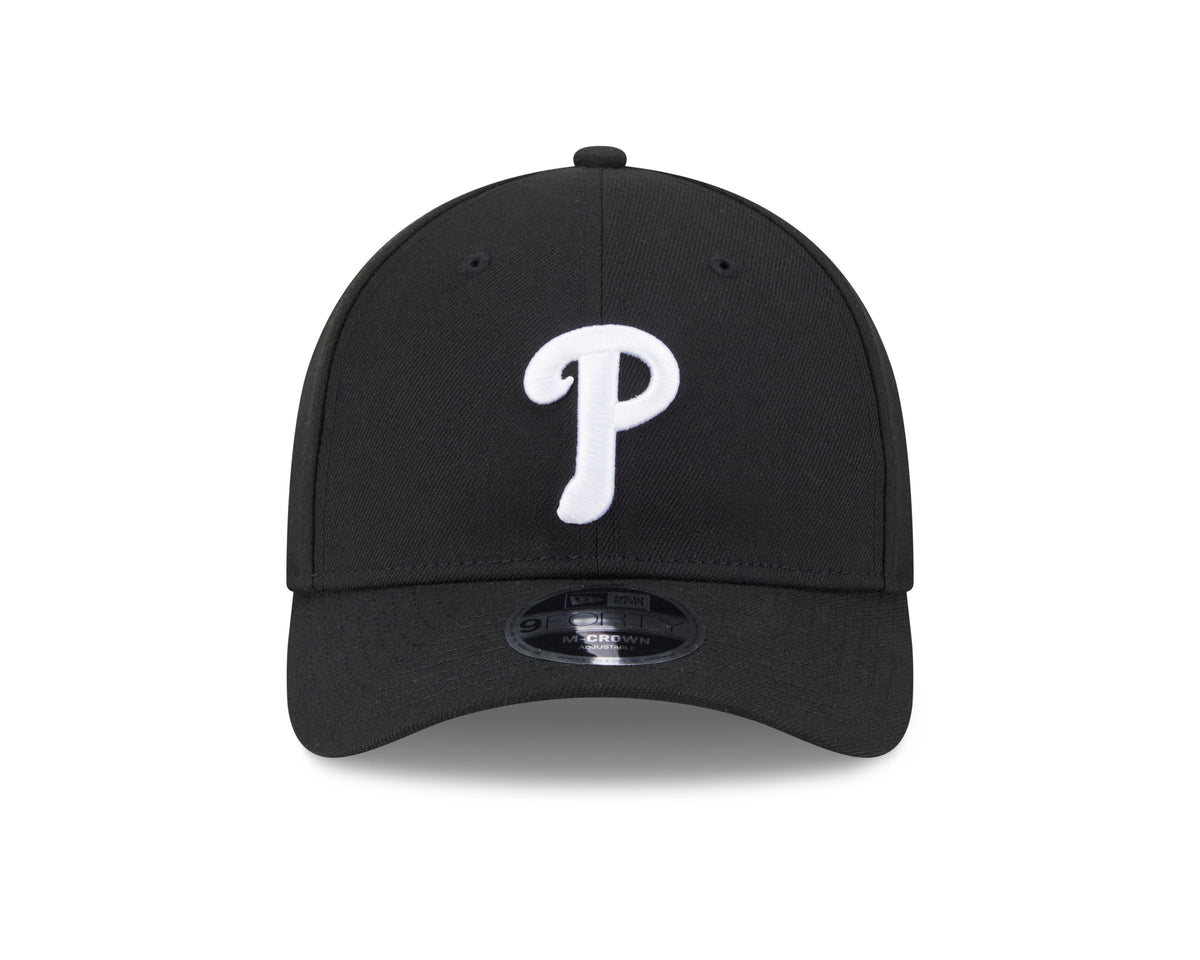 Philadelphia Phillies Black and White New Era M-Crown 9FORTY Adjustable Hat product image 2, provided for visual reference