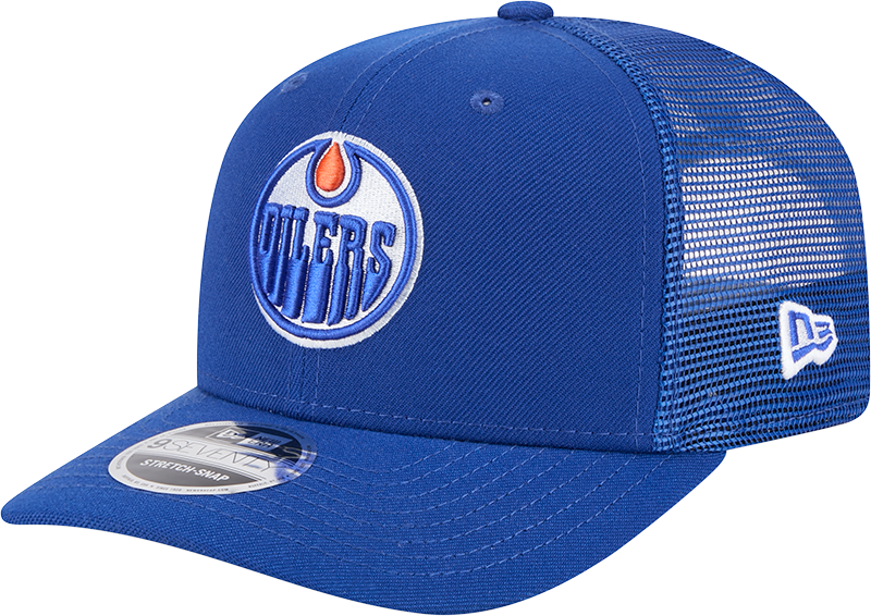 Edmonton Oilers New Era Royal 9SEVENTY Trucker Adjustable Hat product image 1, provided for visual reference and product