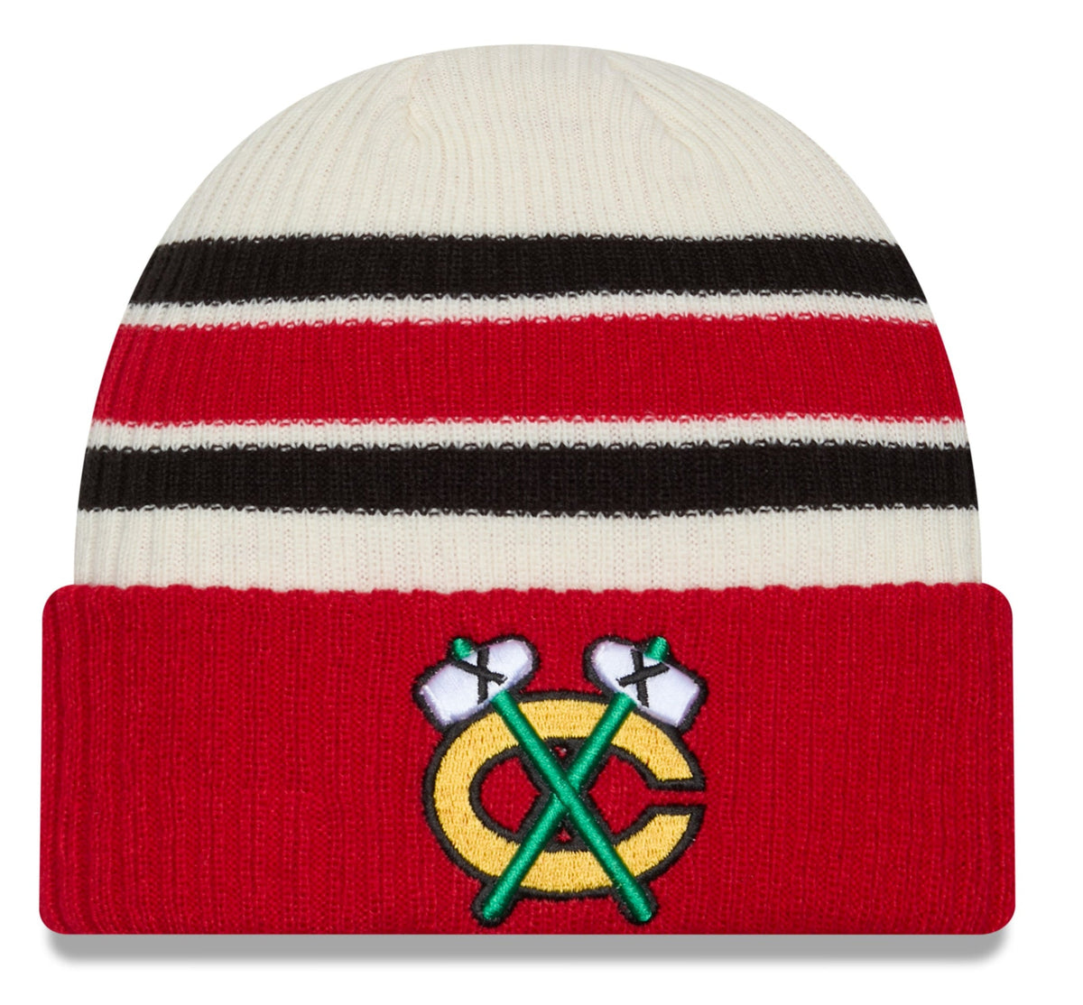 Chicago Blackhawks New Era Alternate Logo Red Vintage Cuffed Knit product image 1, provided for visual reference and product