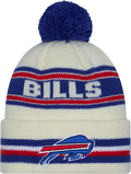 Buffalo Bills New Era Off White Knit Classic Cuffed Pom Knit product image 1, provided for visual reference and product