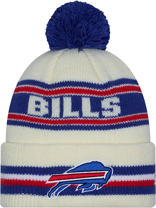 Buffalo Bills New Era Off White Knit Classic Cuffed Pom Knit product image 1, provided for visual reference and product