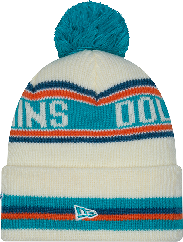 Miami Dolphins New Era Off White Knit Classic Cuffed Pom Knit product image 2, provided for visual reference and product