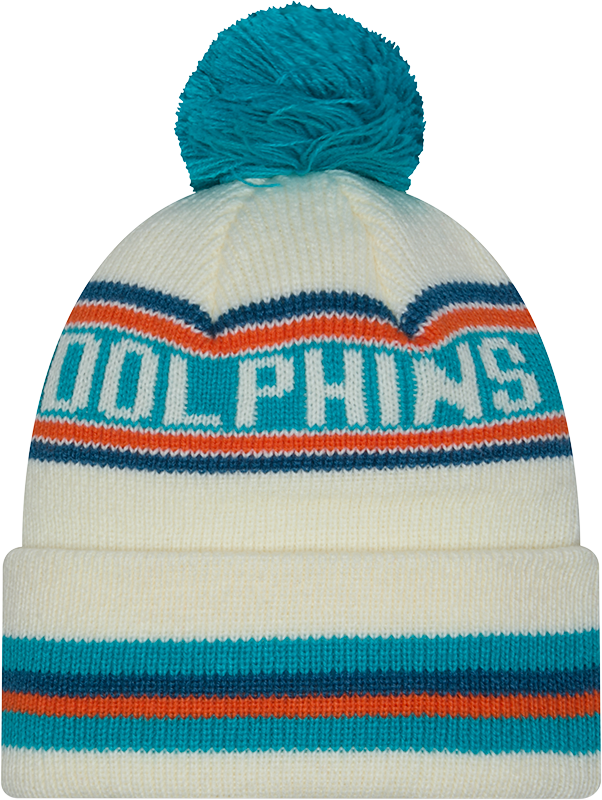 Miami Dolphins New Era Off White Knit Classic Cuffed Pom Knit product image 3, provided for visual reference and product