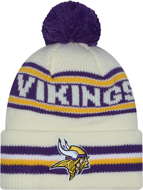 Minnesota Vikings New Era Off White Knit Classic Cuffed Pom Knit product image 1, provided for visual reference and product