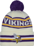 Minnesota Vikings New Era Off White Knit Classic Cuffed Pom Knit product image 1, provided for visual reference and product