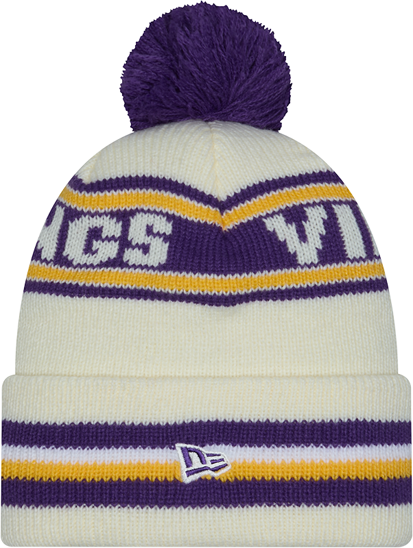 Minnesota Vikings New Era Off White Knit Classic Cuffed Pom Knit product image 2, provided for visual reference and product