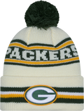 Green Bay Packers New Era Off White Knit Classic Cuffed Pom Knit product image 1, provided for visual reference and product