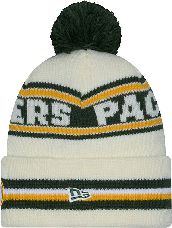 Green Bay Packers New Era Off White Knit Classic Cuffed Pom Knit product image 2, provided for visual reference and product