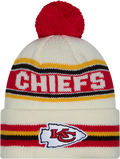 Kansas City Chiefs New Era Off White Knit Classic Cuffed Pom Knit product image 1, provided for visual reference and product