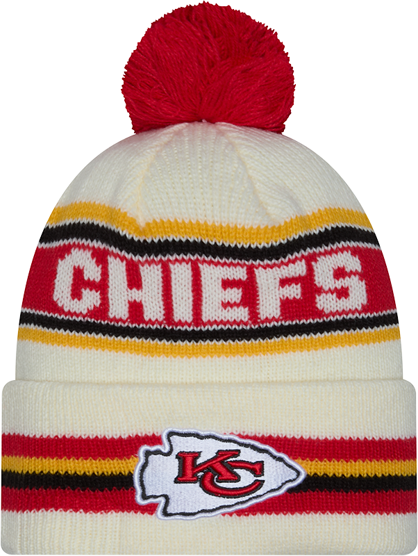 Kansas City Chiefs New Era Off White Knit Classic Cuffed Pom Knit product image 1, provided for visual reference and product
