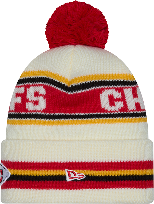 Kansas City Chiefs New Era Off White Knit Classic Cuffed Pom Knit product image 2, provided for visual reference and product