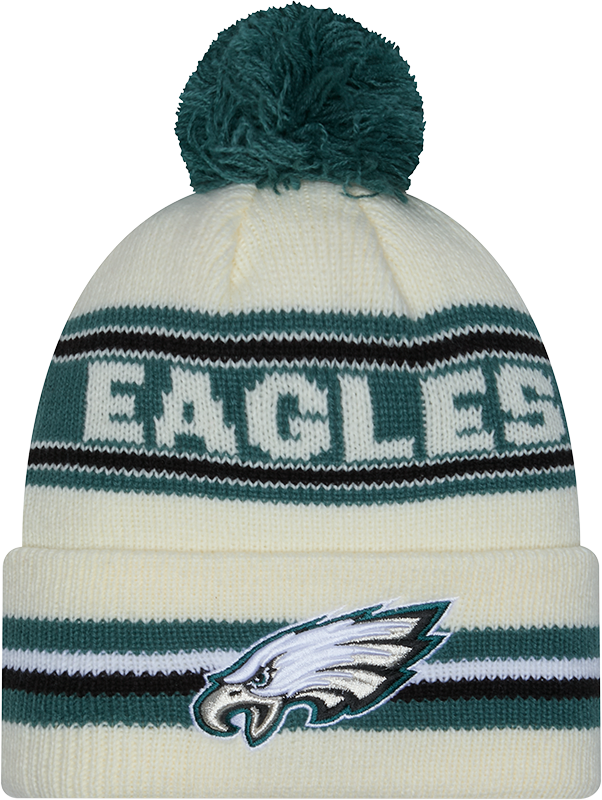 Philadelphia Eagles New Era Off White Knit Classic Cuffed Pom Knit product image 1, provided for visual reference and