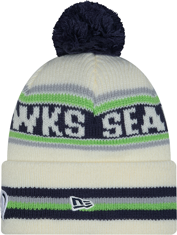 Seattle Seahawks New Era Off White Knit Classic Cuffed Pom Knit product image 2, provided for visual reference and product