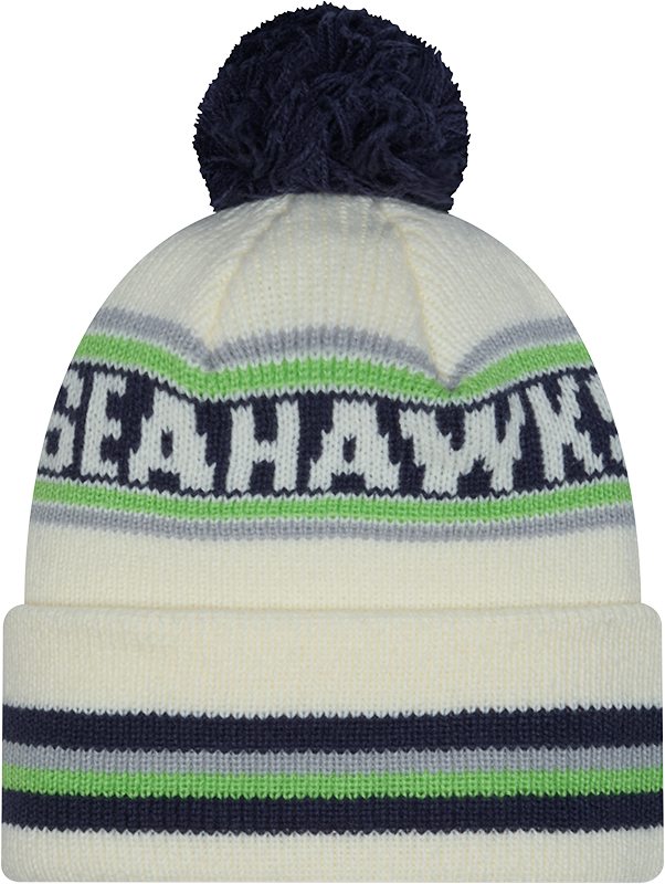 Seattle Seahawks New Era Off White Knit Classic Cuffed Pom Knit product image 3, provided for visual reference and product