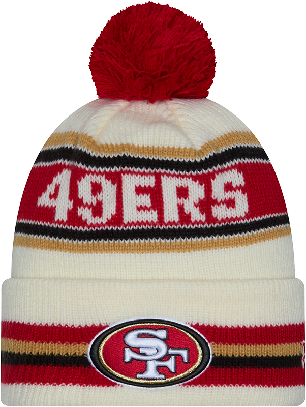 San Francisco 49ers New Era Off White Knit Classic Cuffed Pom Knit product image 1, provided for visual reference and