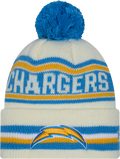 Los Angeles Chargers New Era Off White Knit Classic Cuffed Pom Knit product image 1, provided for visual reference and