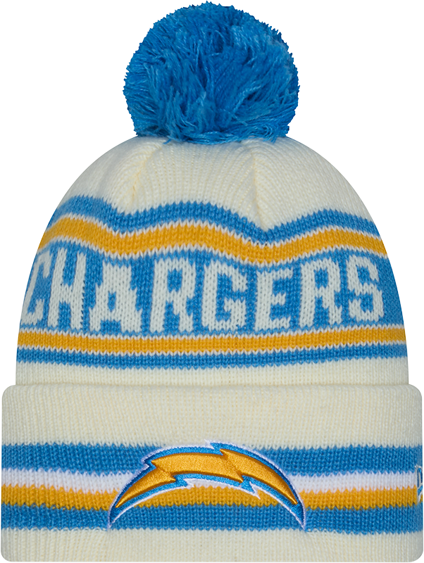 Los Angeles Chargers New Era Off White Knit Classic Cuffed Pom Knit product image 1, provided for visual reference and