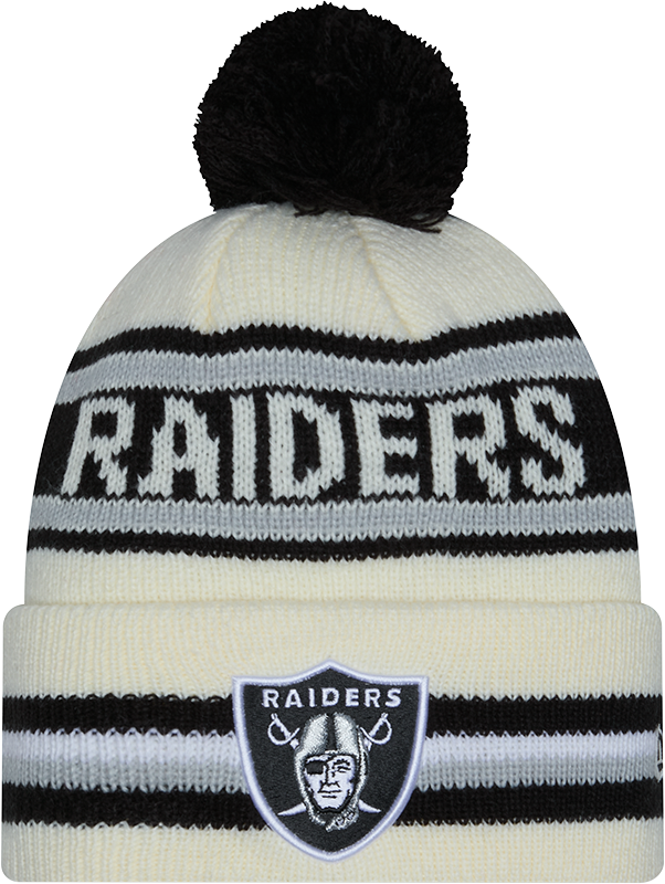 Las Vegas Raiders New Era Off White Knit Classic Cuffed Pom Knit product image 1, provided for visual reference and product