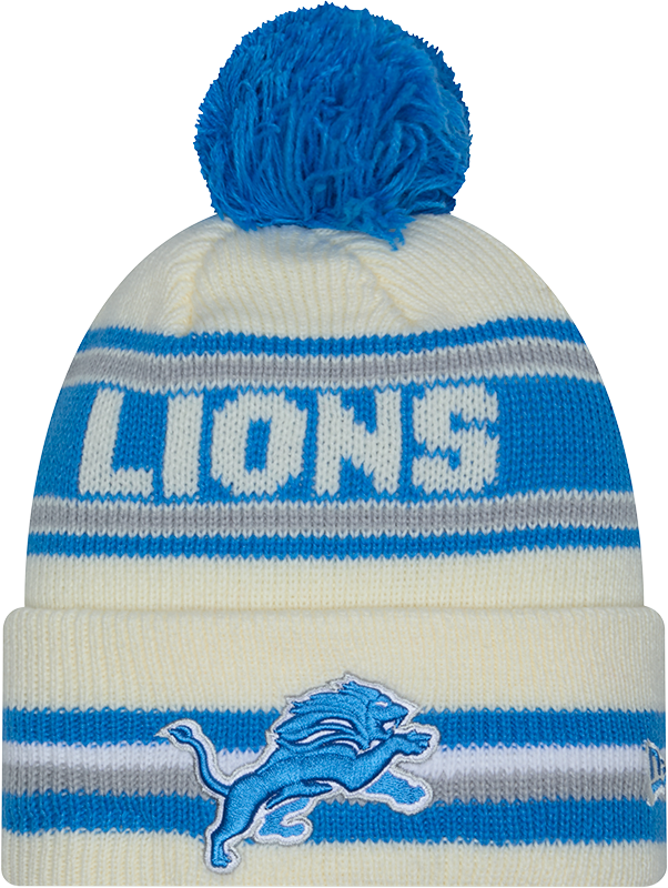 Detroit Lions New Era Off White Knit Classic Cuffed Pom Knit product image 1, provided for visual reference and product