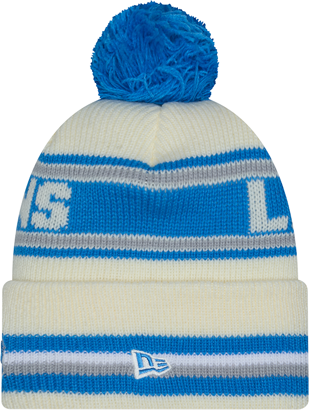Detroit Lions New Era Off White Knit Classic Cuffed Pom Knit product image 2, provided for visual reference and product