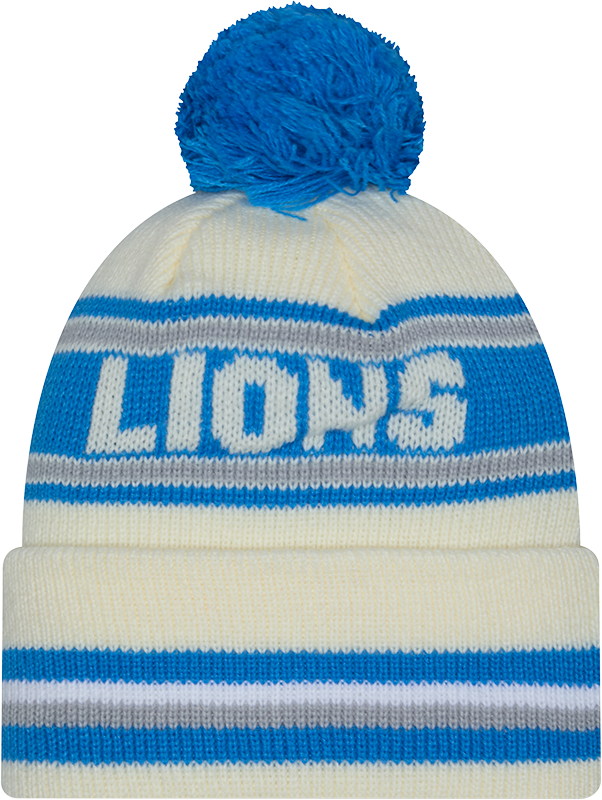 Detroit Lions New Era Off White Knit Classic Cuffed Pom Knit product image 3, provided for visual reference and product