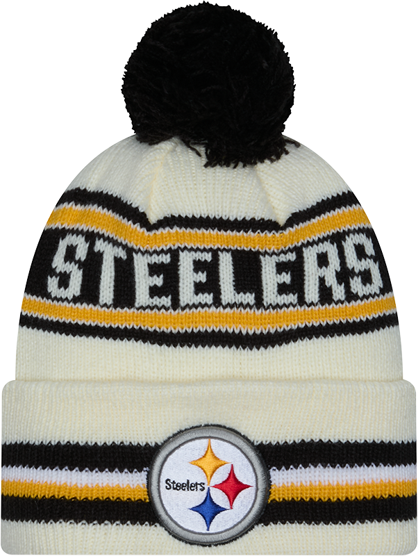Pittsburgh Steelers New Era Off White Knit Classic Cuffed Pom Knit product image 1, provided for visual reference and