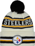 Pittsburgh Steelers New Era Off White Knit Classic Cuffed Pom Knit product image 1, provided for visual reference and