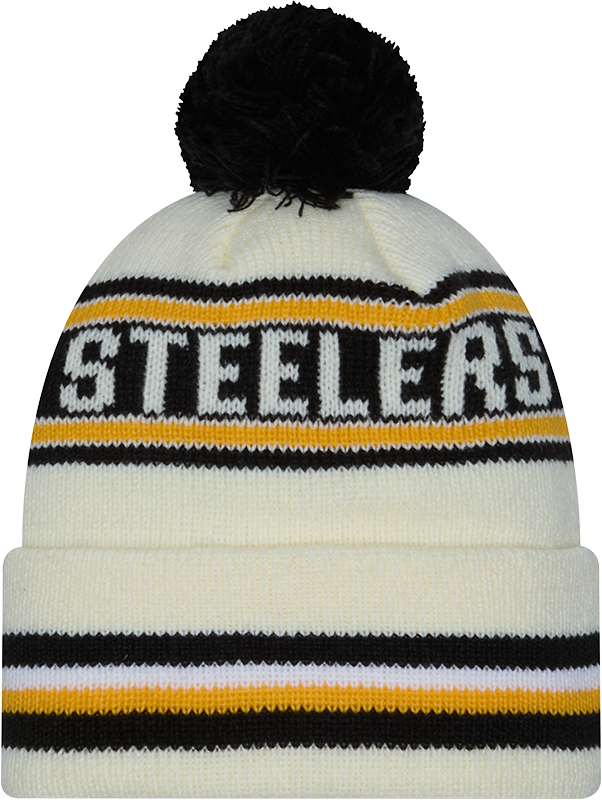 Pittsburgh Steelers New Era Off White Knit Classic Cuffed Pom Knit product image 3, provided for visual reference and
