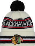 Chicago Blackhawks Off White New Era Knit Classic Cuffed Pom Knit product image 1, provided for visual reference and product