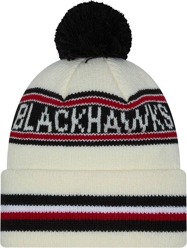 Chicago Blackhawks Off White New Era Knit Classic Cuffed Pom Knit product image 3, provided for visual reference and product