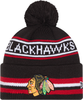 Chicago Blackhawks Black New Era Knit Classic Cuffed Pom Knit product image 1, provided for visual reference and product