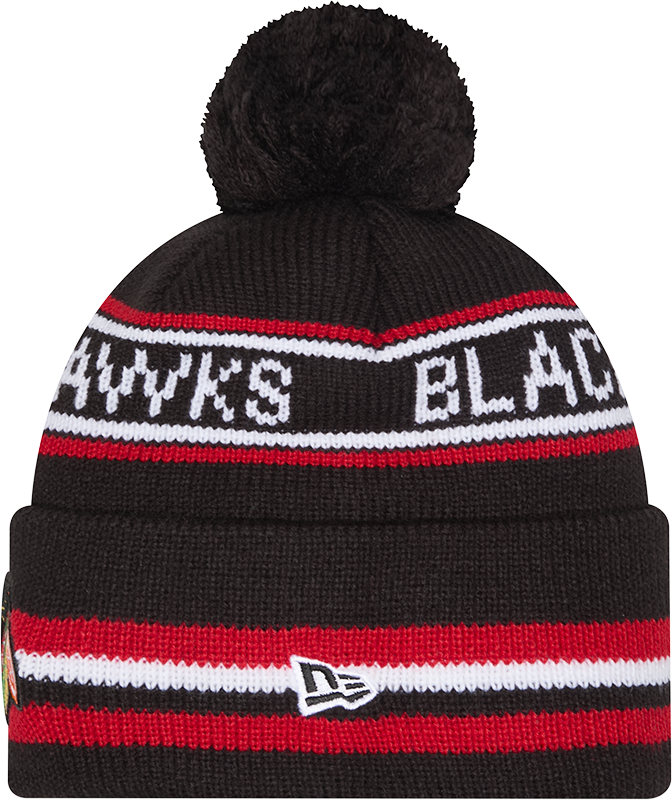 Chicago Blackhawks Black New Era Knit Classic Cuffed Pom Knit product image 2, provided for visual reference and product