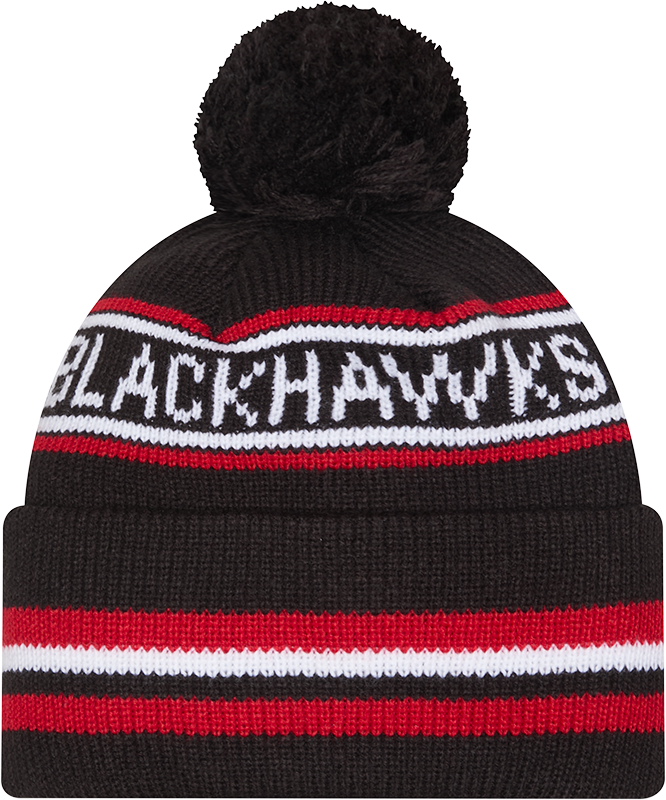 Chicago Blackhawks Black New Era Knit Classic Cuffed Pom Knit product image 3, provided for visual reference and product