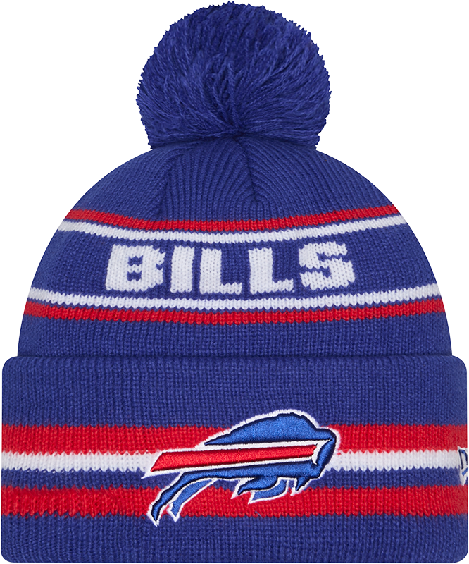 Buffalo Bills Blue New Era Knit Classic Cuffed Pom Knit product image 1, provided for visual reference and product detail