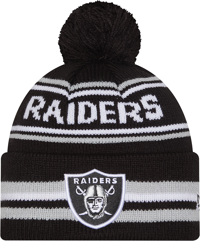 Las Vegas Raiders Black New Era Knit Classic Cuffed Pom Knit product image 1, provided for visual reference and product