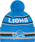 Detroit Lions Blue New Era Knit Classic Cuffed Pom Knit product image 1, provided for visual reference and product detail