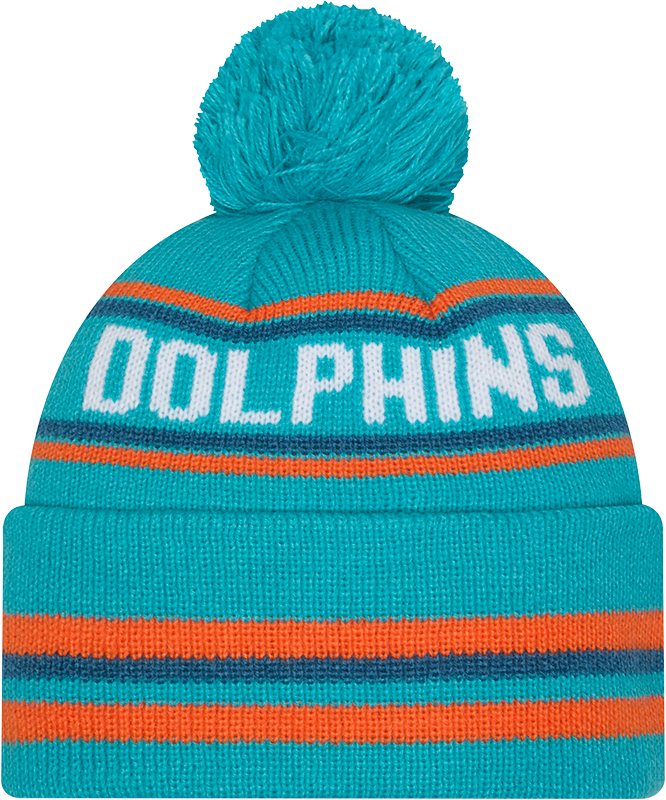 Miami Dolphins Aqua New Era Knit Classic Cuffed Pom Knit product image 2, provided for visual reference and product detail