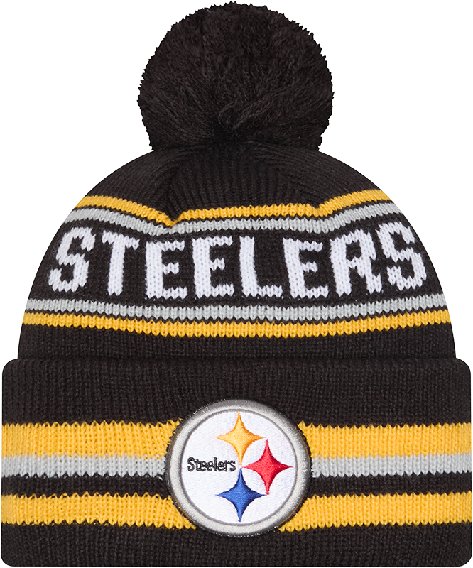 Pittsburgh Steelers Black New Era Knit Classic Cuffed Pom Knit product image 1, provided for visual reference and product
