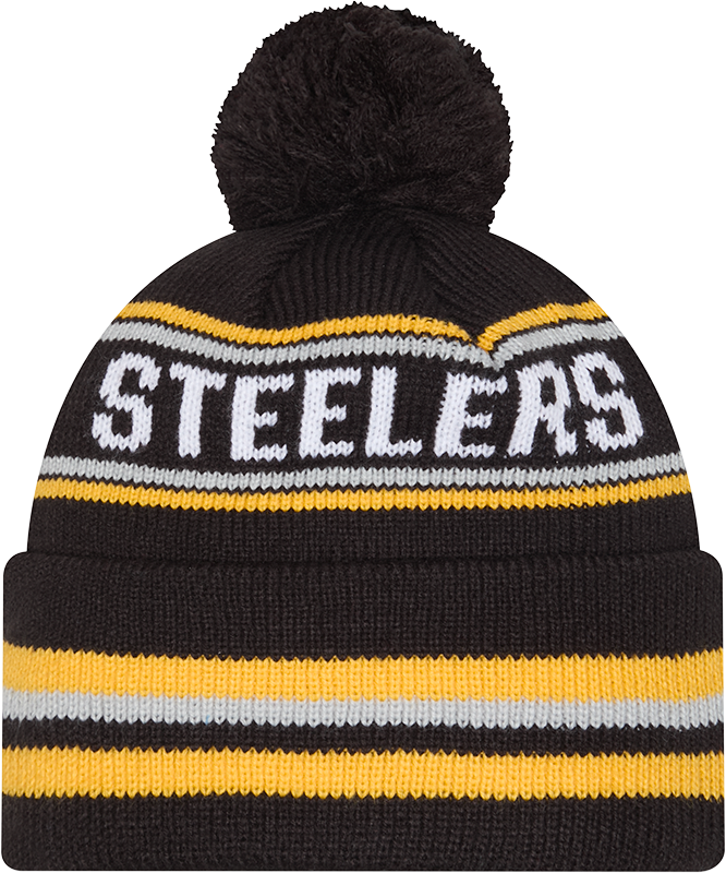 Pittsburgh Steelers Black New Era Knit Classic Cuffed Pom Knit product image 2, provided for visual reference and product