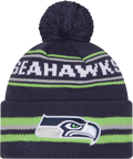 Seattle Seahawks Navy New Era Knit Classic Cuffed Pom Knit product image 1, provided for visual reference and product detail