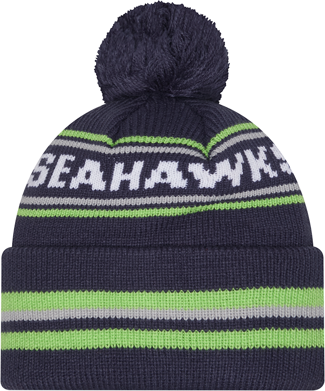 Seattle Seahawks Navy New Era Knit Classic Cuffed Pom Knit product image 2, provided for visual reference and product detail