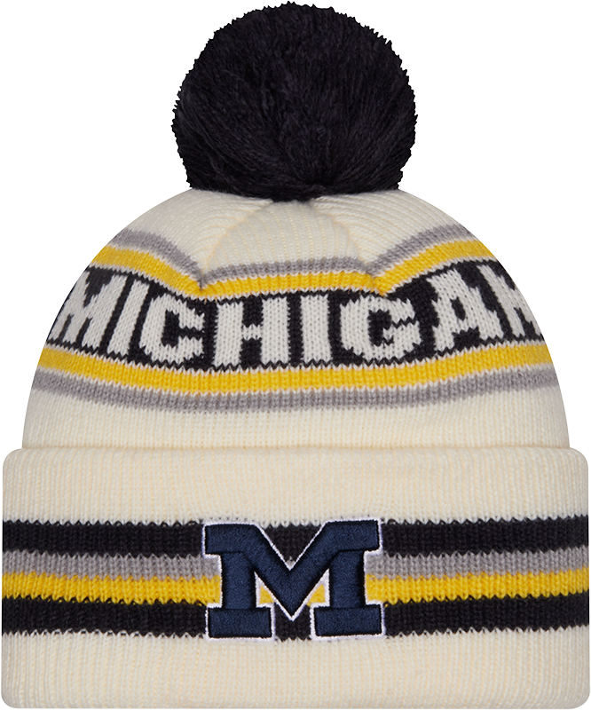 Michigan Wolverines New Era Knit Classic Cuffed Knit Hat with Pom -Cream product image 1, provided for visual reference and