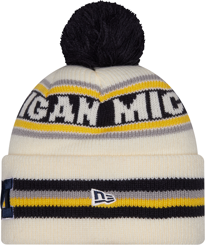 Michigan Wolverines New Era Knit Classic Cuffed Knit Hat with Pom -Cream product image 2, provided for visual reference and