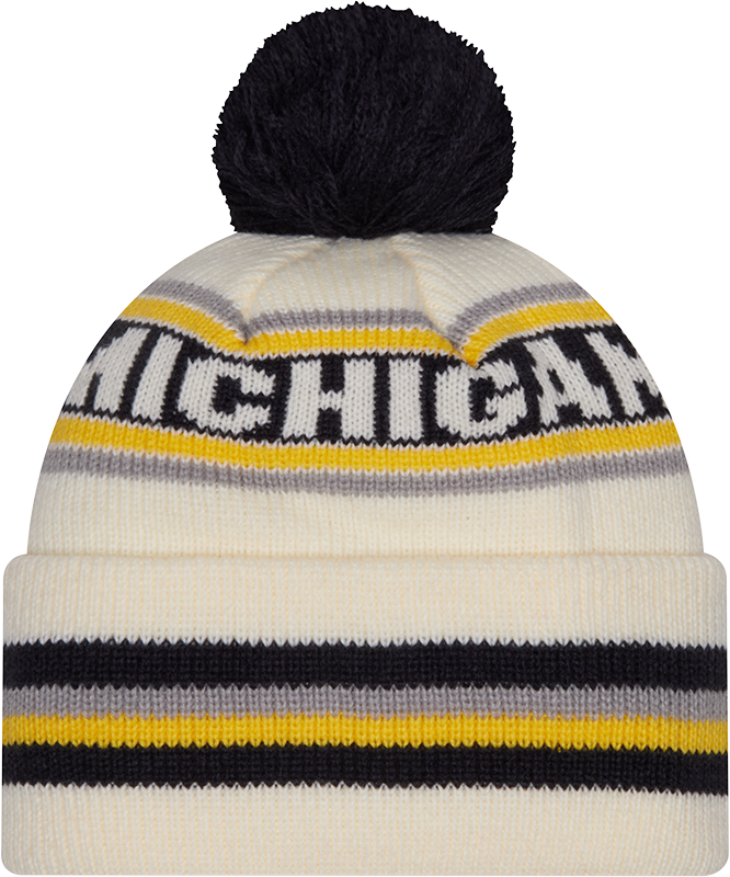 Michigan Wolverines New Era Knit Classic Cuffed Knit Hat with Pom -Cream product image 3, provided for visual reference and