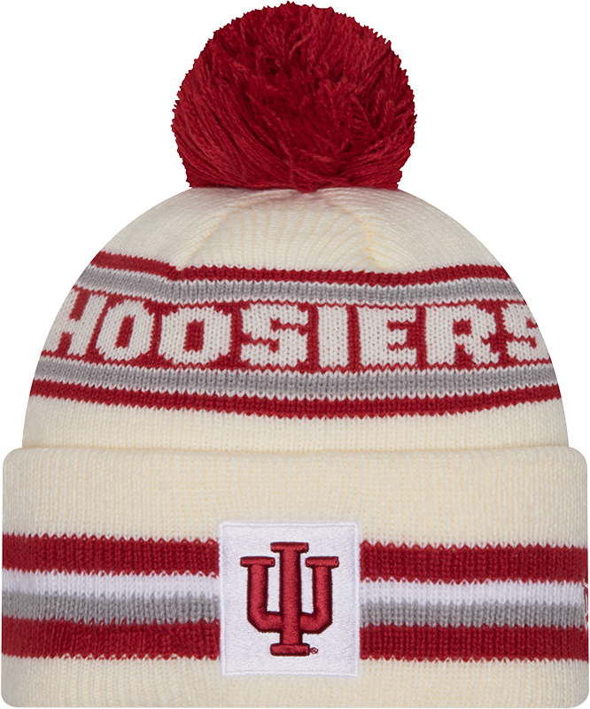 Indiana Hoosiers New Era Knit Classic Cuffed Knit Hat with Pom -Cream product image 1, provided for visual reference and