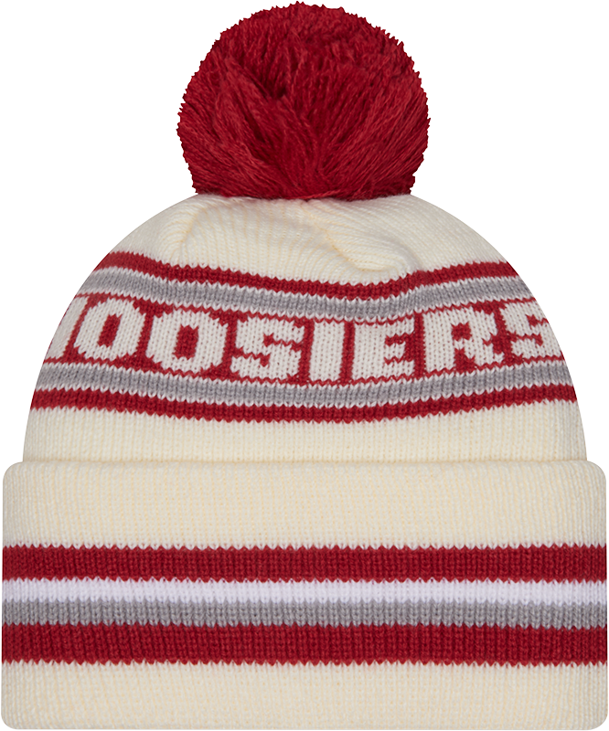 Indiana Hoosiers New Era Knit Classic Cuffed Knit Hat with Pom -Cream product image 3, provided for visual reference and